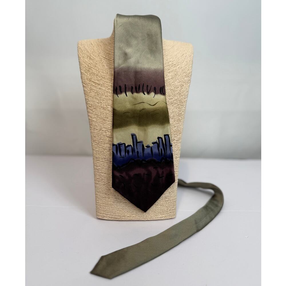 J Garcia Dawn at Ritz Carlton Coll 18 Silk Tie Olive Purple Skyline
